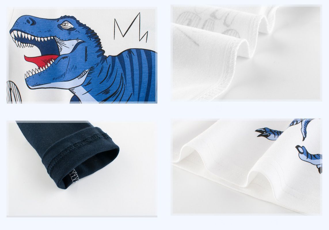 純棉長袖上衣-藍色暴龍-米白