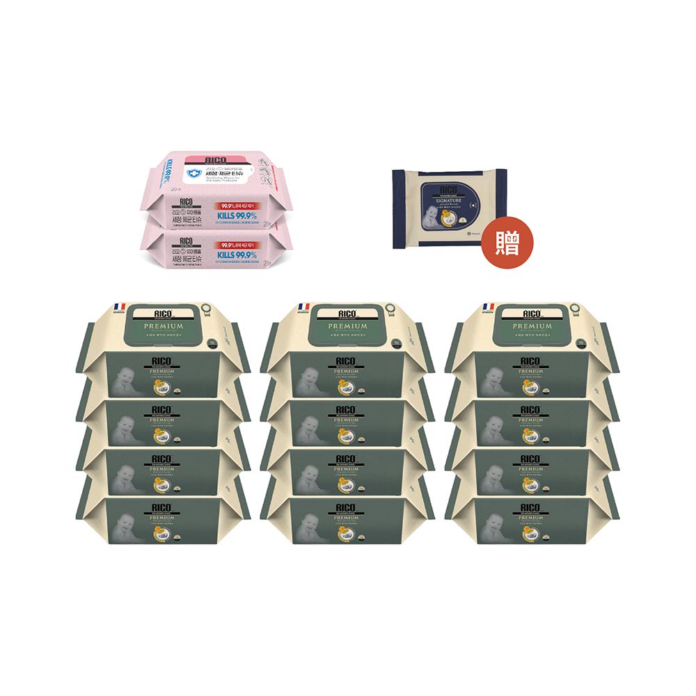韓國RICO baby - 金盞花有機天然特厚款濕紙巾 ( Premium系列-70片裝)-贈 5抽隨身包*1-(12+2包消毒紙巾 組/箱)