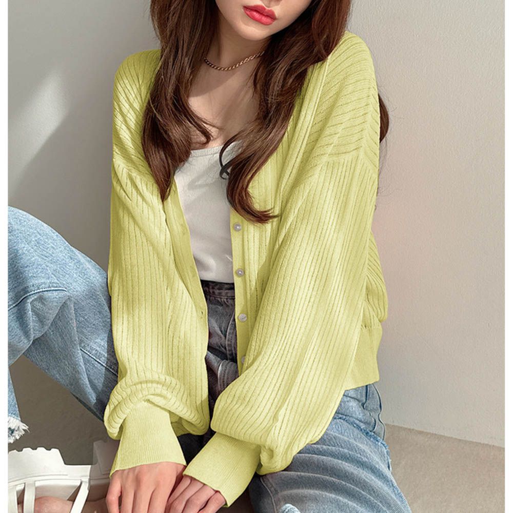 嫘縈透膚感百搭薄罩衫外套-黃 (F)