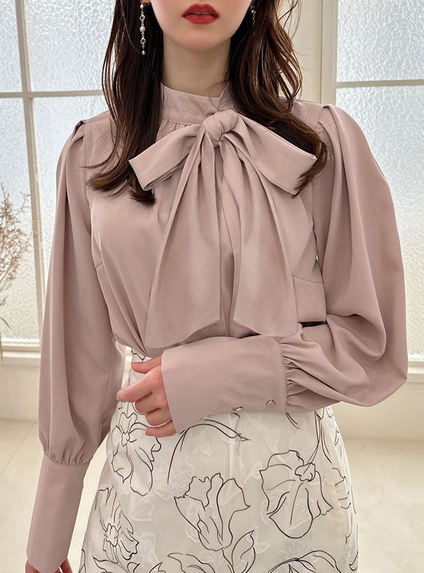 日本 GRL - 華麗側紐結澎澎袖上衣-櫻花粉