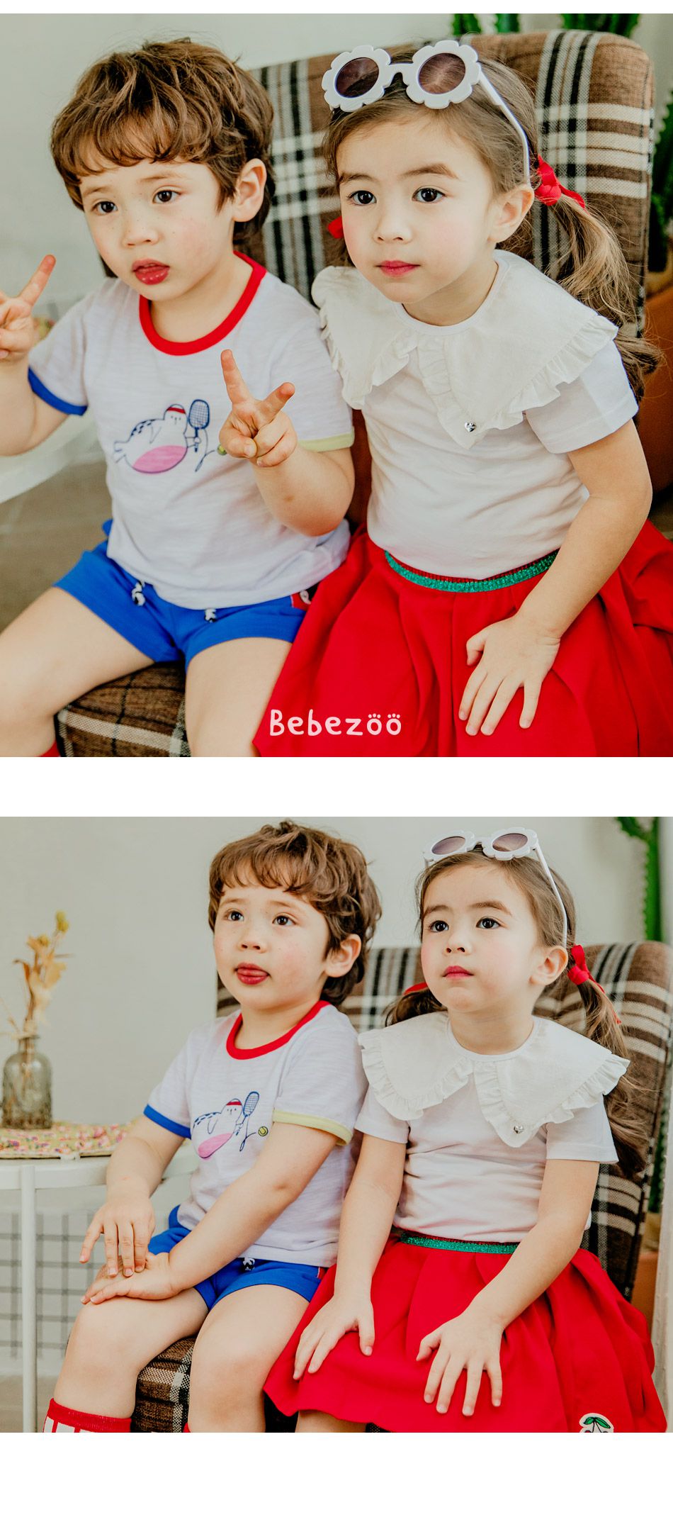 韓國 Bebezoo - 荷葉花瓣領上衣-米白