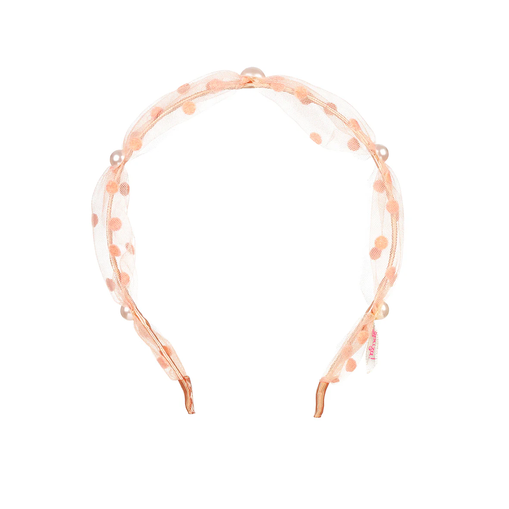 粉橘點點柔紗珍珠髮箍