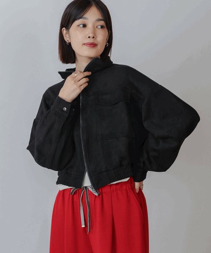 日本 Bab - 麂皮感立領率性口袋俐落外套-黑