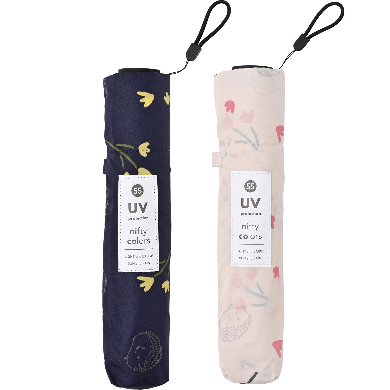 日本 nifty colors - 抗UV輕量 晴雨兩用折疊傘-鬱金花束-深藍 (直徑98cm/130g)-92.00%