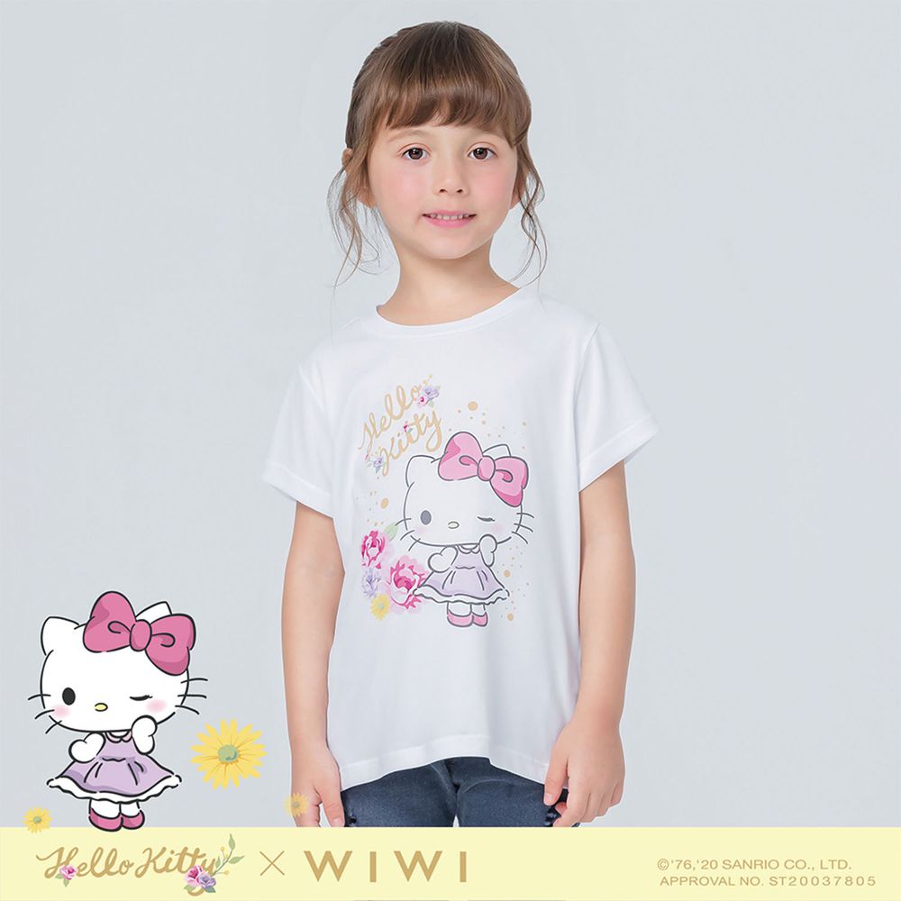 WIWI - 短版-玫瑰Hello Kitty防曬排汗涼感衣-童-純淨白