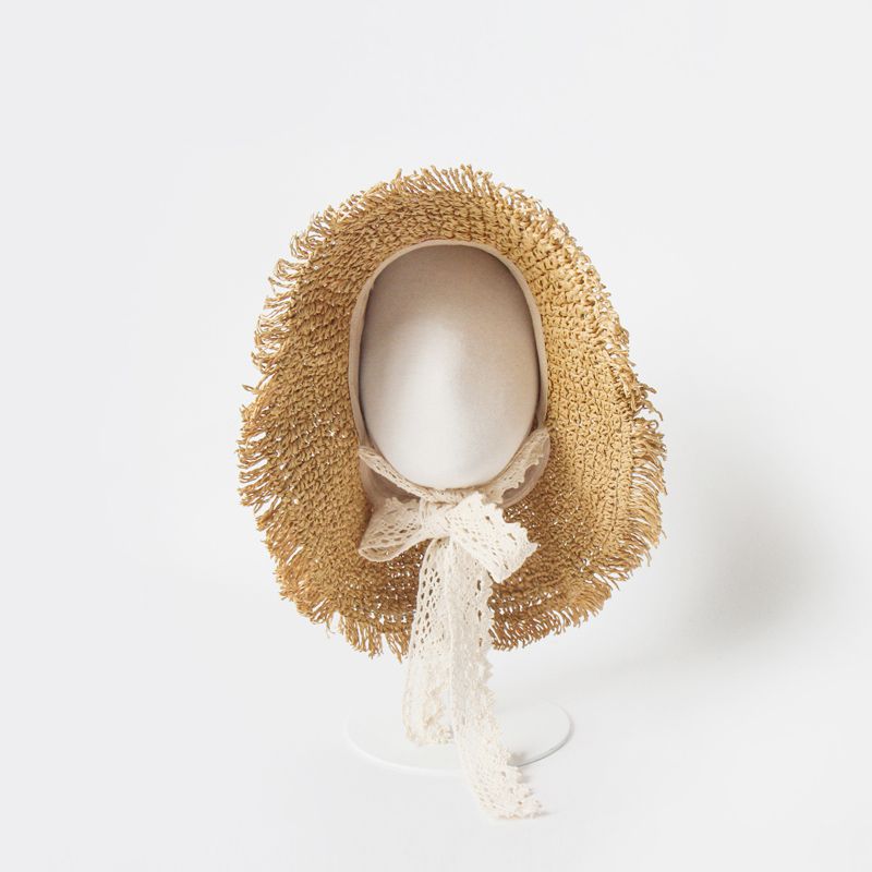 韓國 Babyblee - 鬚邊蕾絲大草帽-玫瑰粉 (頭圍：51-53cm)