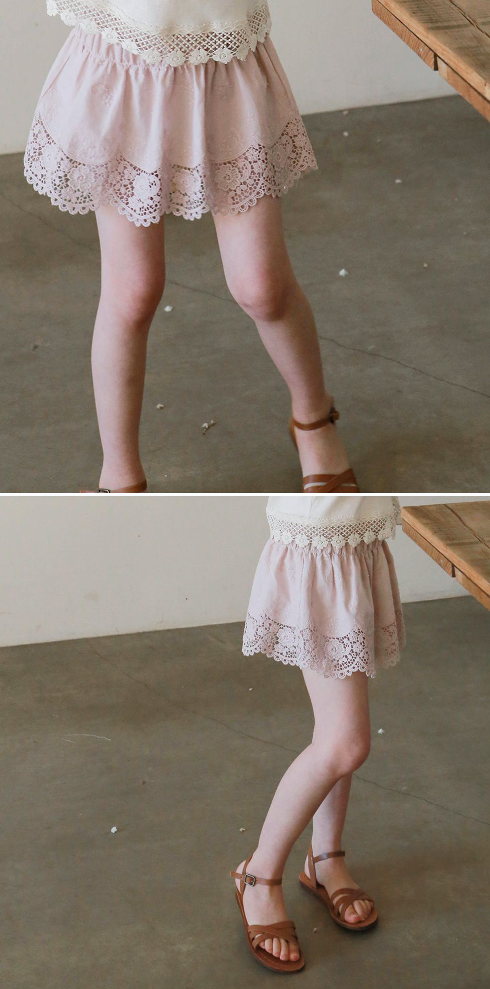 韓國 PuellaFLO - 蕾絲鏤空花瓣下襬褲裙-粉紅