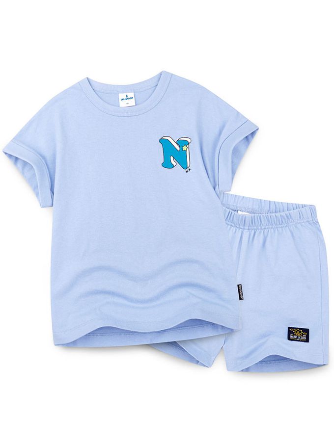 韓國 Jelispoon - JELI樂園文字印短袖套裝-藍紫