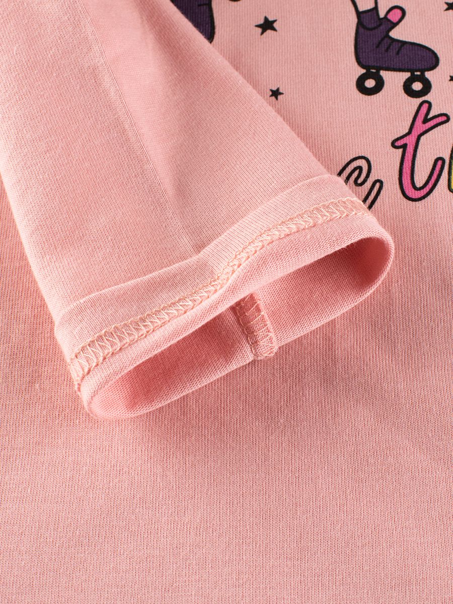 純棉圓領薄長袖上衣-溜冰貓貓-粉色
