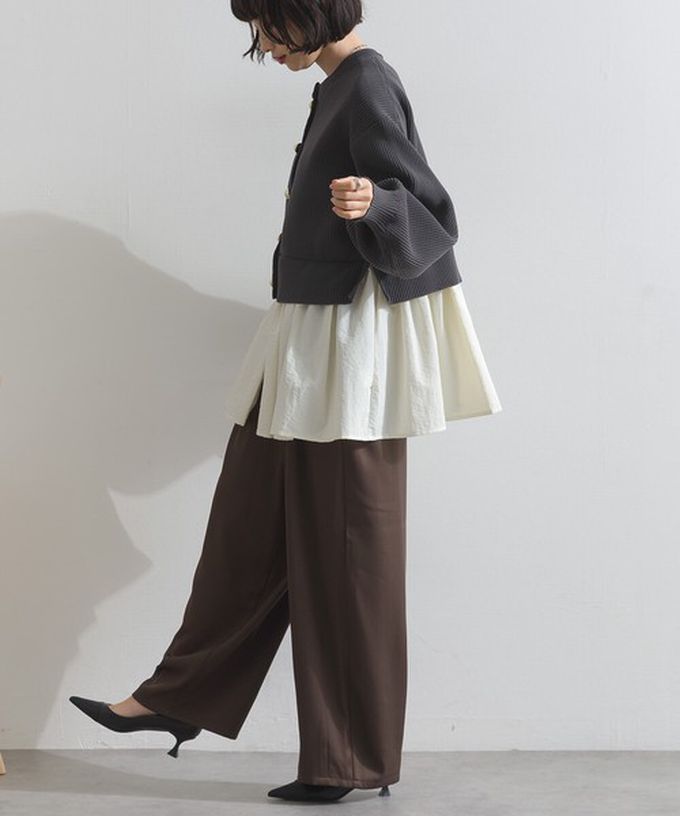 日本 ELENCARE DUE - 羅紋針織美型金扣層次長袖上衣-炭灰