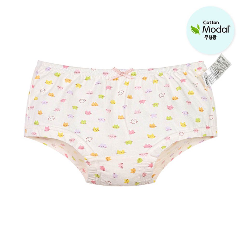 絲柔莫代爾混棉四角褲(女寶)-糖果色貓咪-米