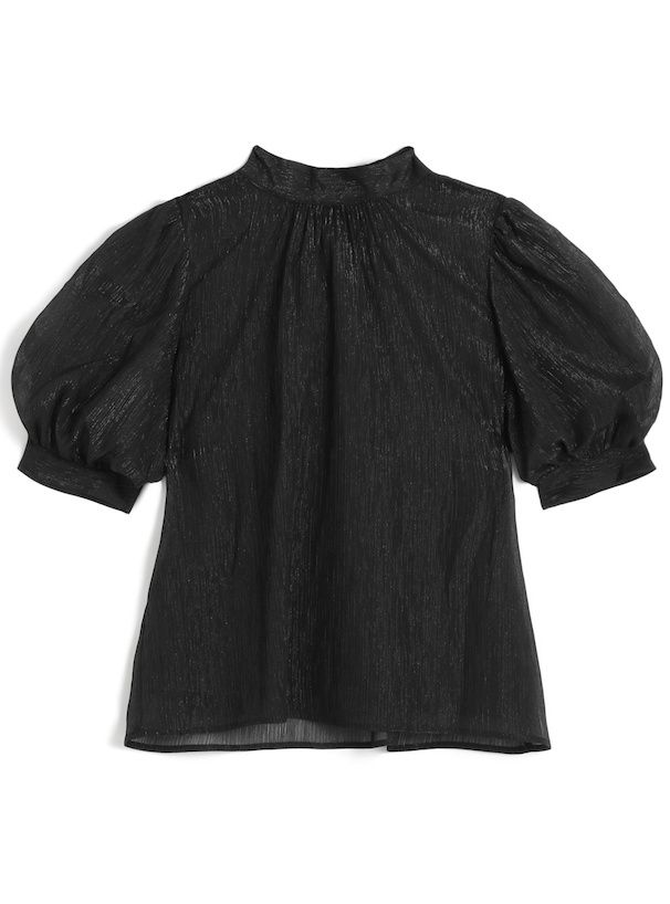 日本 GRL - 後綁帶柔美光澤雪紡泡泡袖上衣-香檳粉 (F)