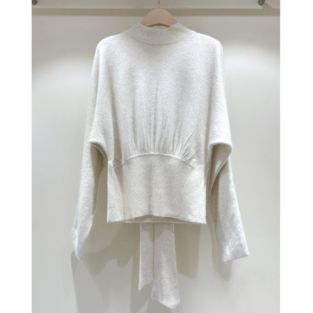 (可雙面穿)唯美綁帶混羊毛針織上衣-燕麥米 (FREE)