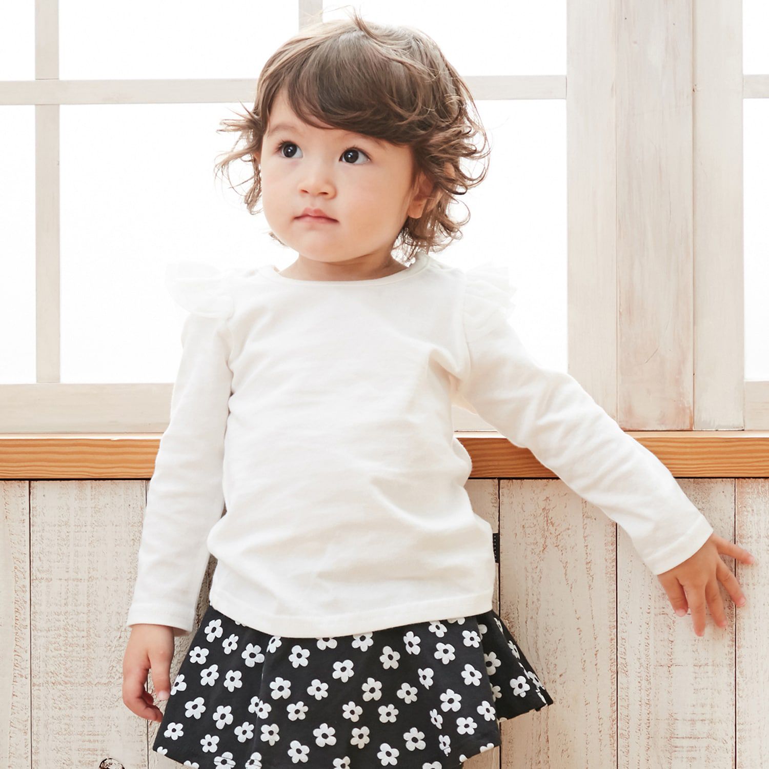 日本千趣會 - GITA 純棉圓領長袖上衣-荷葉滾邊-淺粉