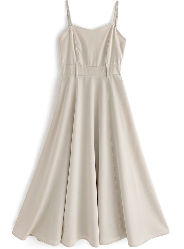 日本 GRL - 優雅修身寬腰帶吊帶裙/洋裝-淺米杏