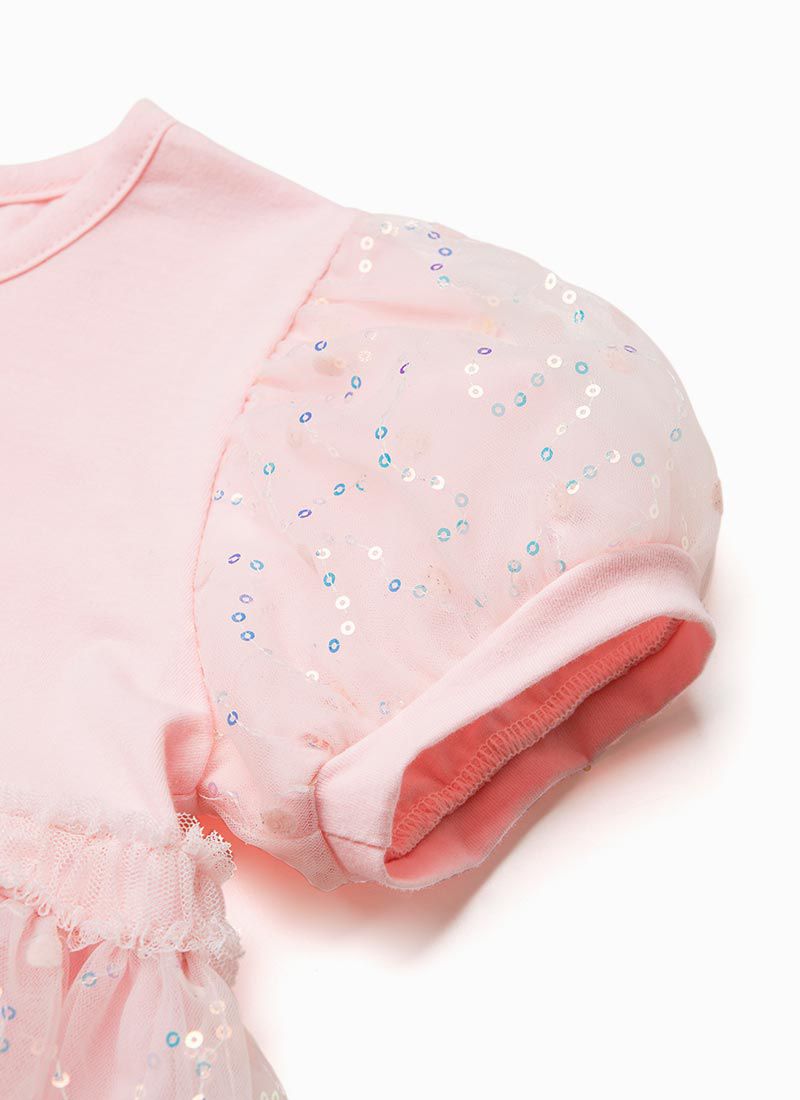 韓國 OZKIZ - 公主亮片網紗拼接洋裝-淡粉