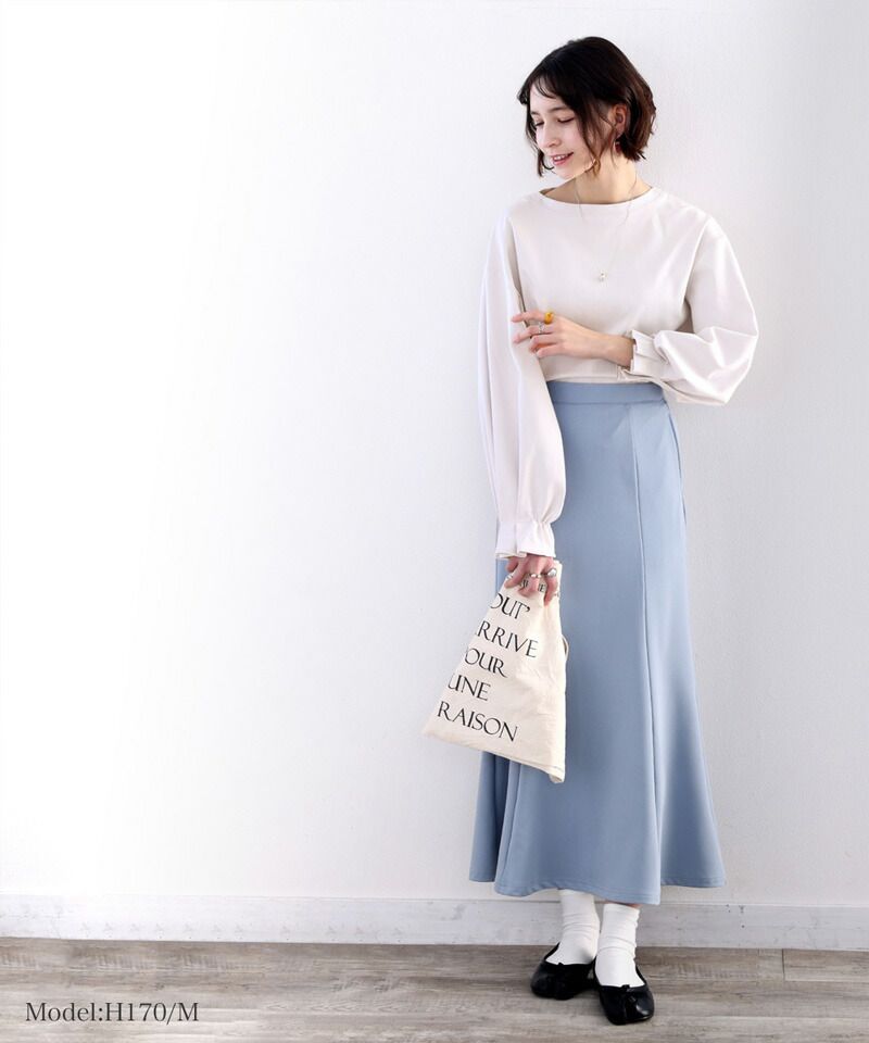 日本 Classical Elf - 100%棉 船領顯瘦糖果袖上衣-冰河灰