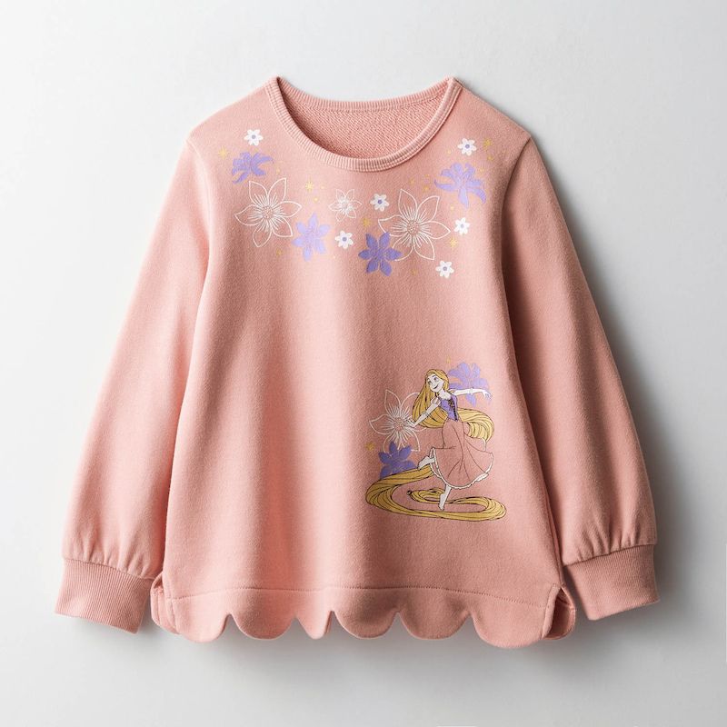 日本千趣會 - 聯名款 波浪裏毛長袖上衣-公主印花-粉紅