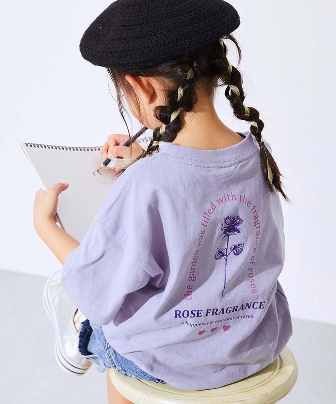 日本 devirock - 100%棉 定番可愛女孩印花短袖上衣-玫瑰-白