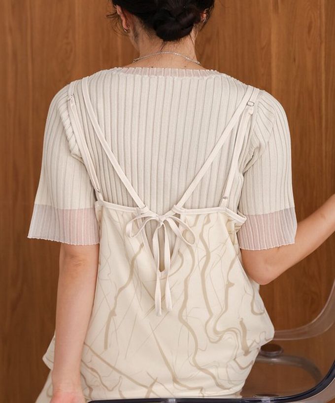 日本 Bab - 大理石印花雙層薄紗細肩帶洋裝-象牙白 (Ｍ)