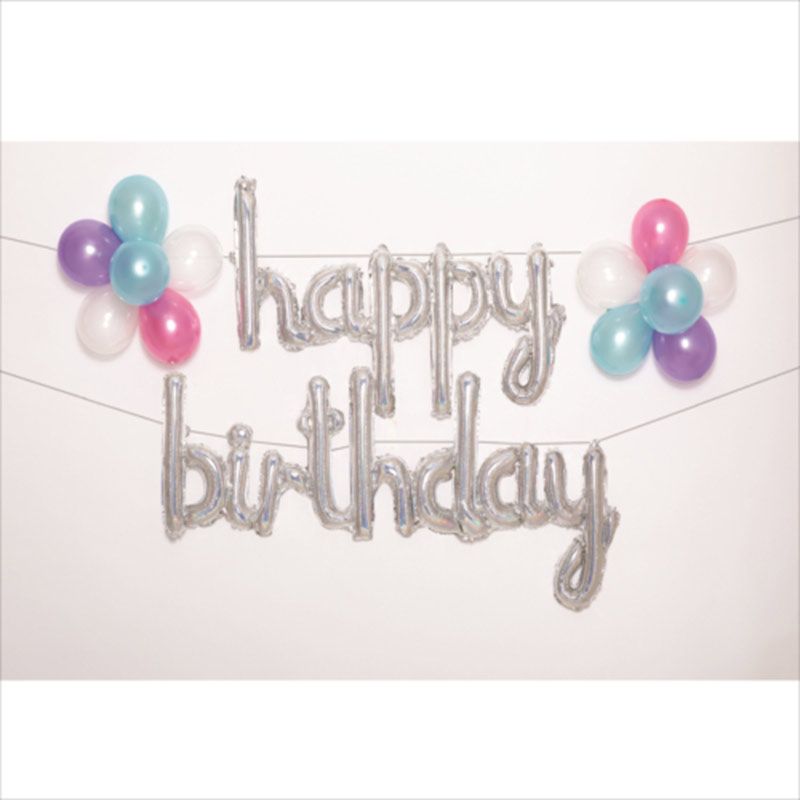 akachan honpo - 牆面佈置用氣球-少女色調-橡膠氣球12個・氣球固定器具2個・鋁箔氣球2個(happy及birthday）・吹氣用吸管1枝・做造型用繩子1條