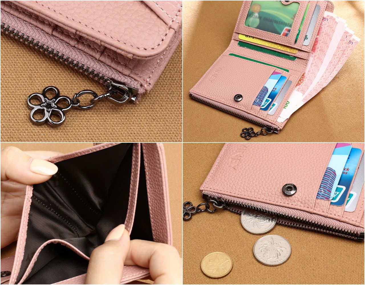 真皮簡約質感拉鏈短夾-紅色 (12x1x10cm)