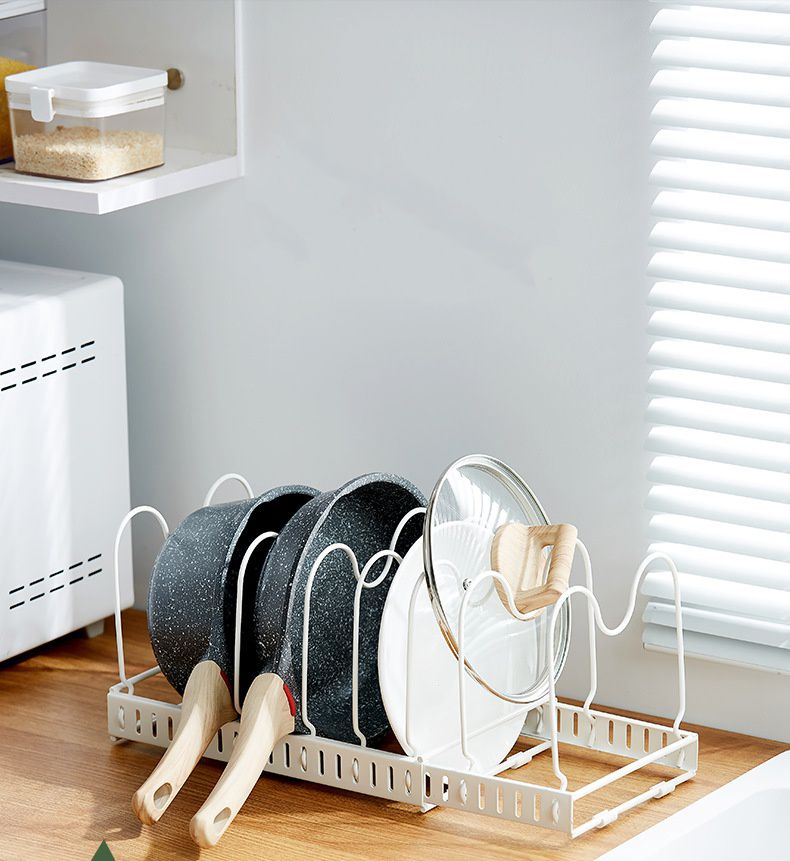 伸縮可調式鍋具收納置物架-白色