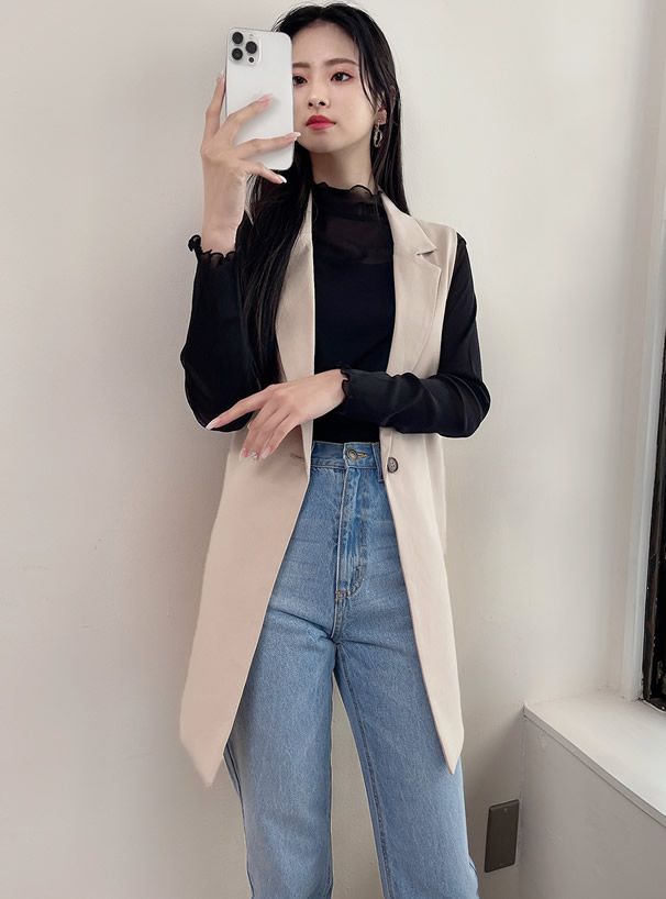 日本 GRL - 俐落質感翻領西裝背心-優雅白