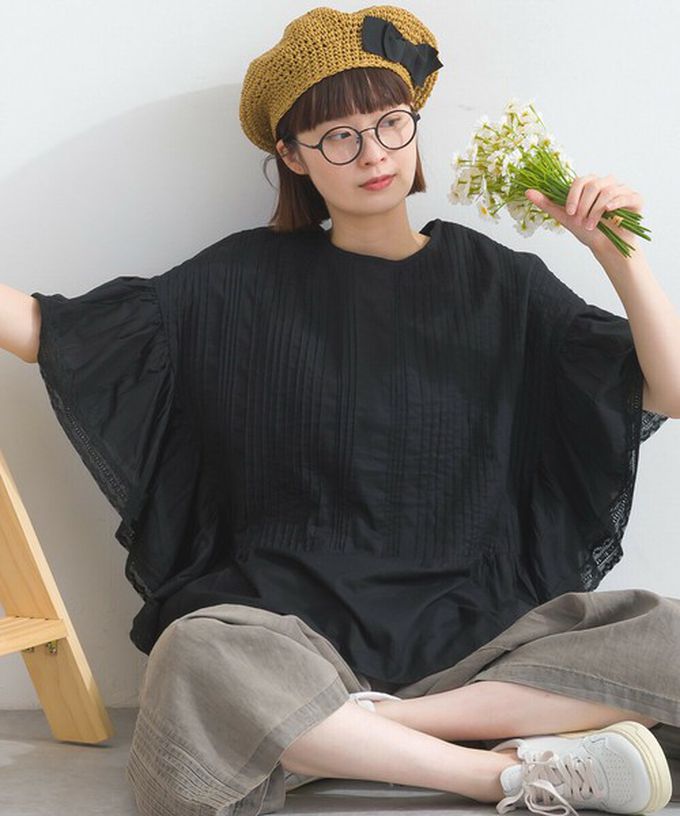 日本 Lupilien - 100%印度棉 細緻緹花大寬袖上衣-米杏