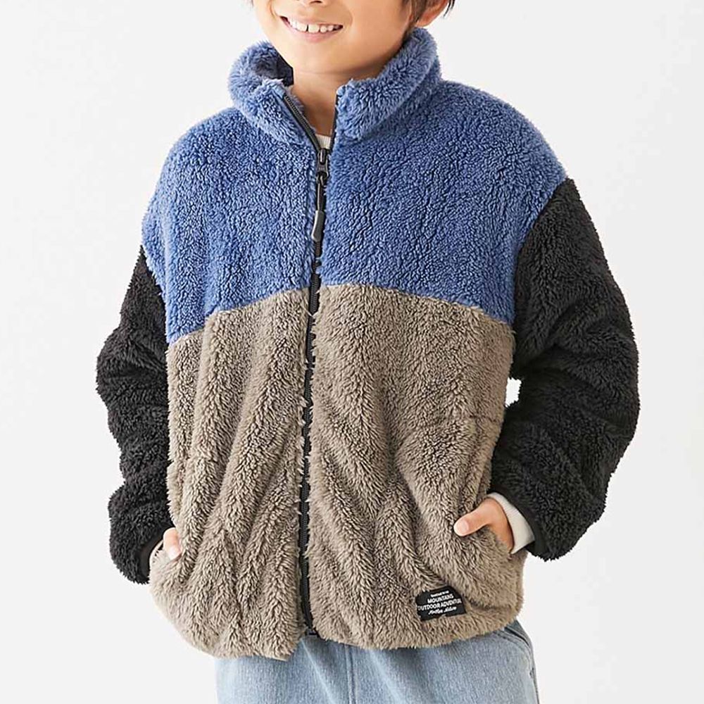 配色泰迪熊保暖毛絨外套-藍黑棕