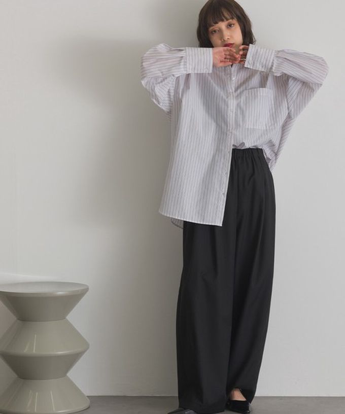 日本 ELENCARE DUE - 男友風寬鬆率性感長袖襯衫-白系條紋