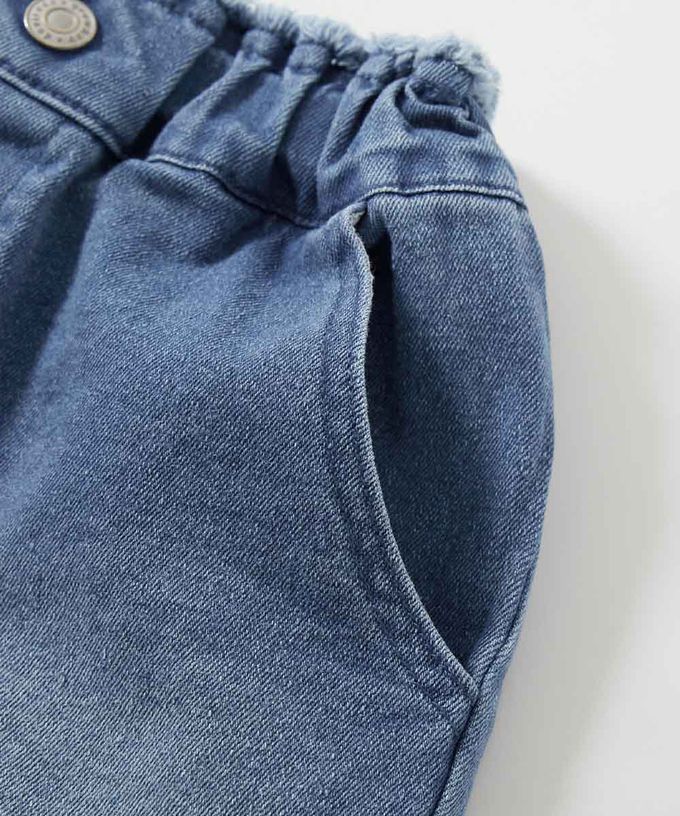 日本 devirock - Raku Denim蝴蝶結印花牛仔短褲-藍