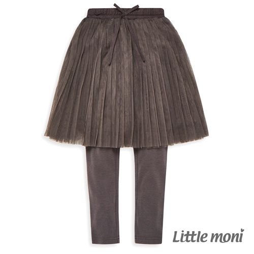 麗嬰房 Little moni - 假兩件網紗蓬裙褲-鐵灰