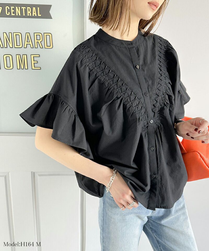 日本 Classical Elf - 2WAY透氣荷葉袖圓領襯衫-白