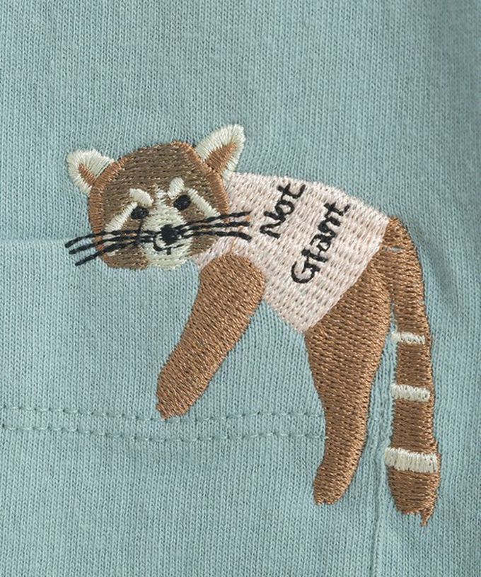 日本 Lupilien - 16OE天竺棉 俏皮刺繡五分袖上衣-小浣熊-薄荷