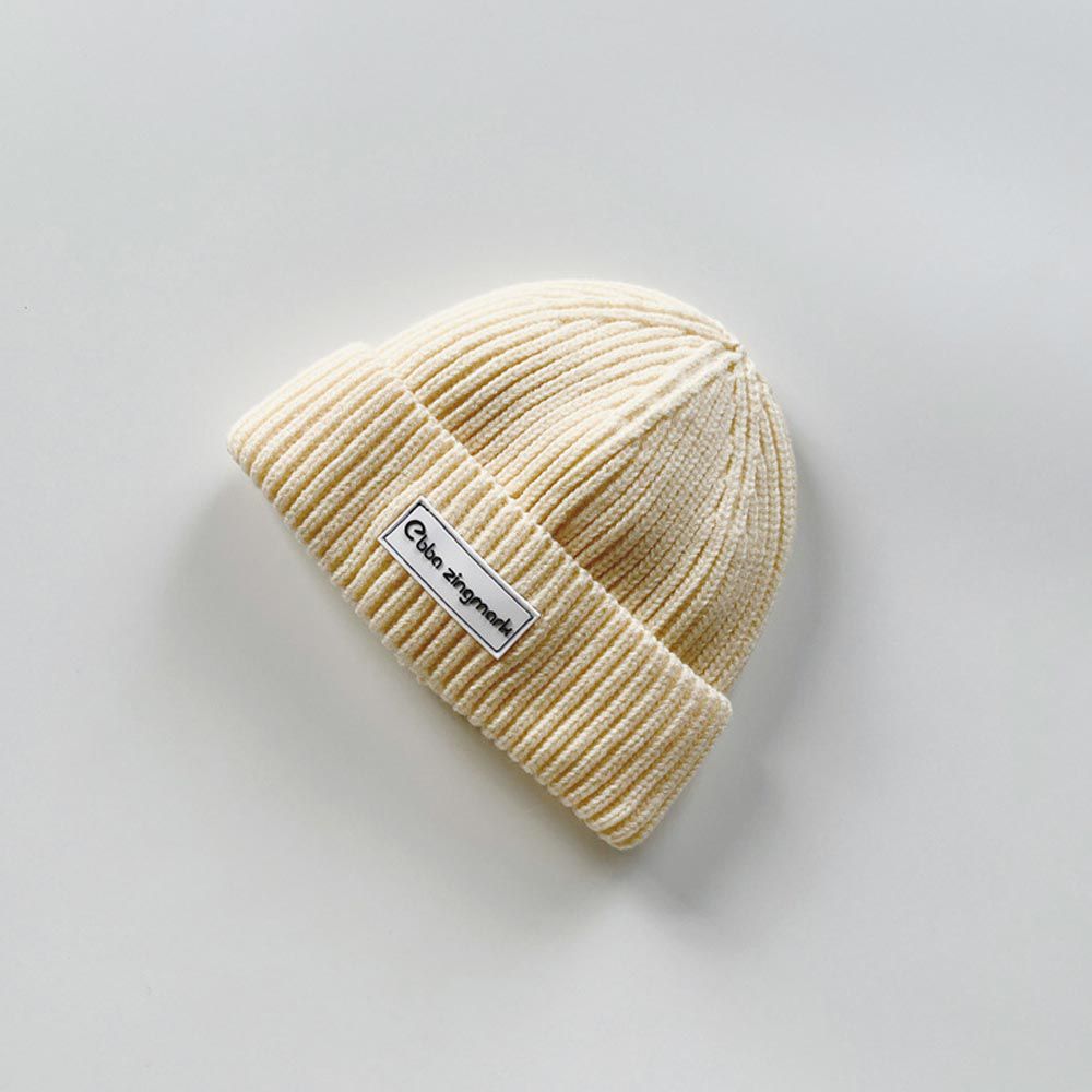 素色針織毛帽-小標籤-白色 (46-51CM)