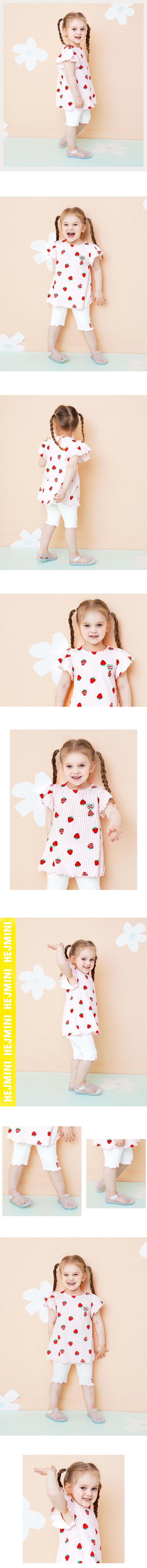 韓國 HEJMINI - 荷葉袖滿版草莓套裝-粉紅