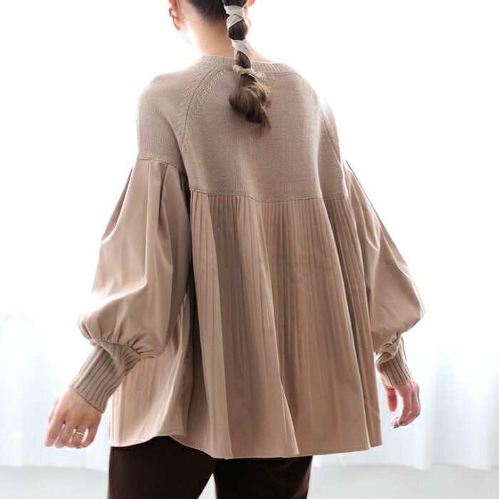 日本 ihuu - A字顯瘦百摺氣球袖針織上衣-黃