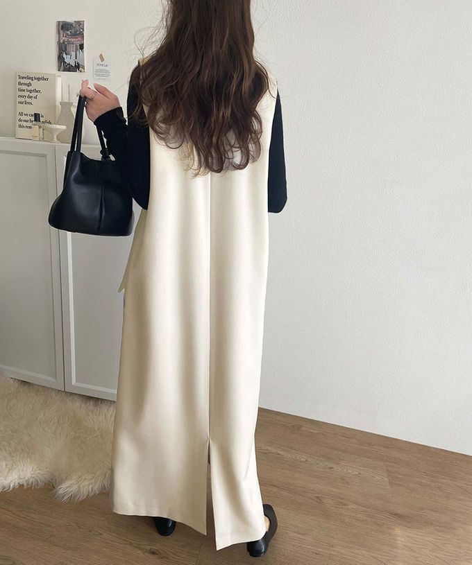 日本 Classical Elf - 簡約深V領氣質線條背心裙-象牙白