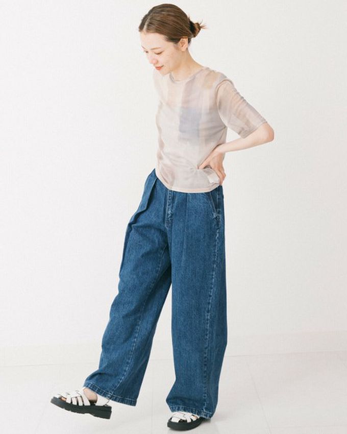 日本 gleam - 水彩暈染風透膚薄紗短袖上衣-黑灰系