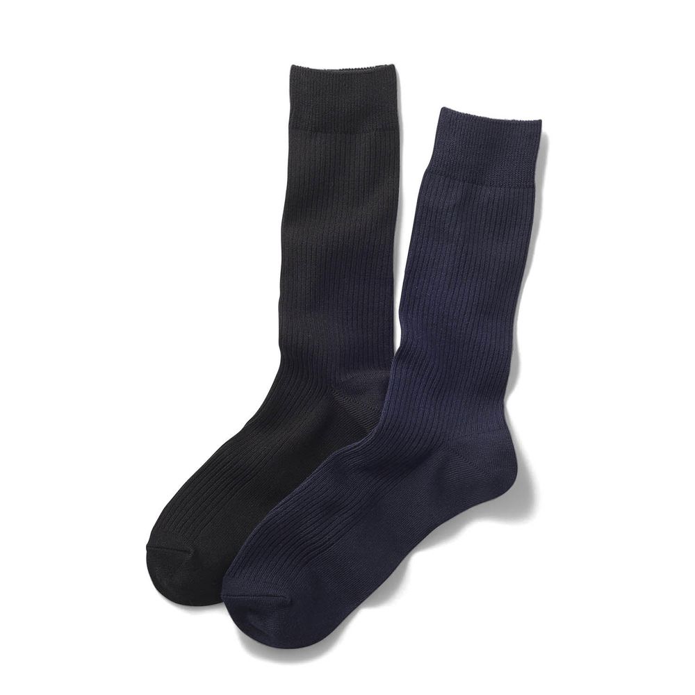 日本千趣會 - 棉混 (爸爸)短筒發熱襪兩件組-黑+深藍 (25-27cm)