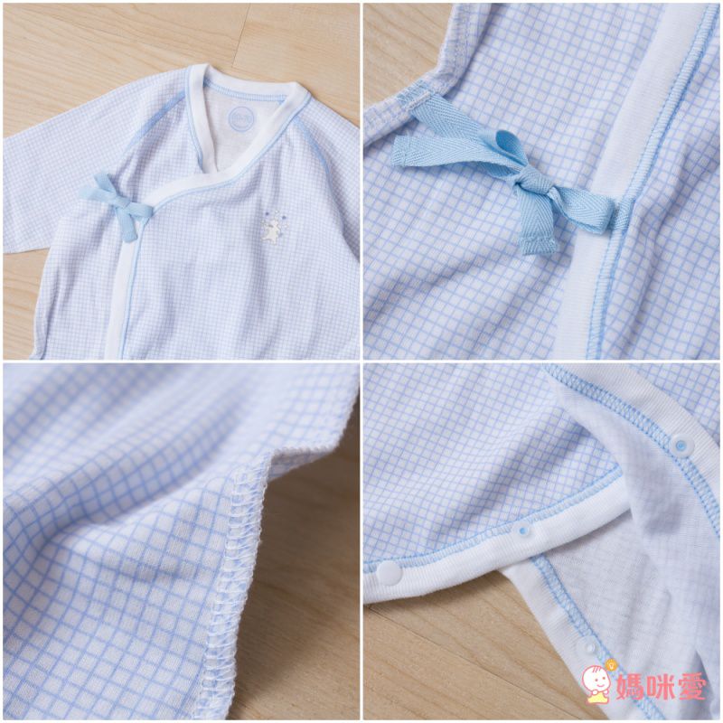 日本 Combi - mini系列-純棉紗布蝴蝶衣-白熊(粉紅格紋) (60-70)