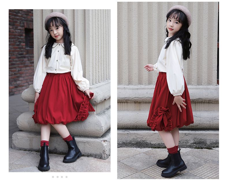 木耳邊燈籠半身裙-紅色