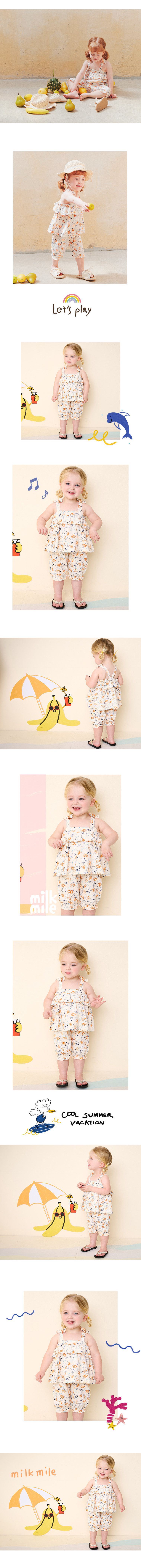 韓國 milk mile - 花紋細肩帶層次套裝-白混花紋