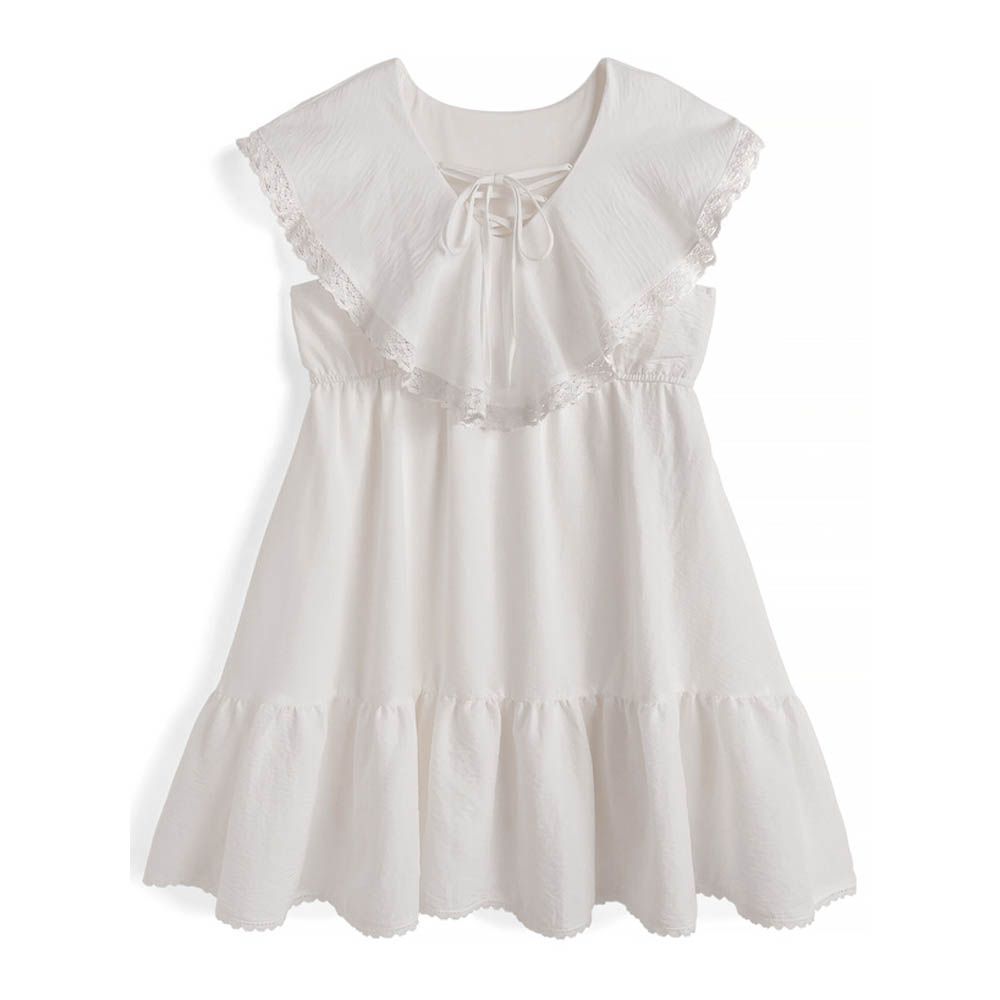 俏麗蕾絲荷葉領迷你洋裝-白 (F)