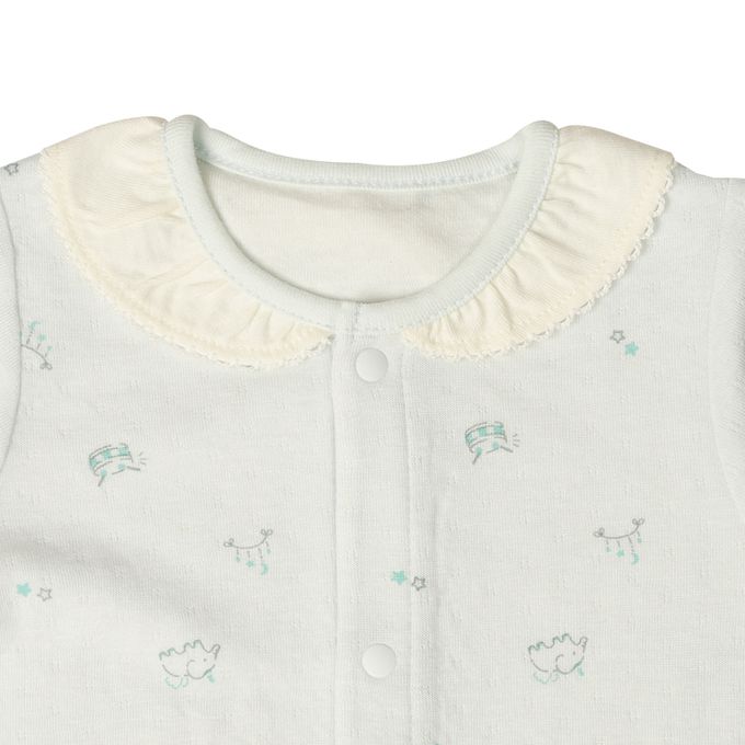 akachan honpo - 長袖蓬鬆有機棉連身衣-淺綠色 (50～70cm)