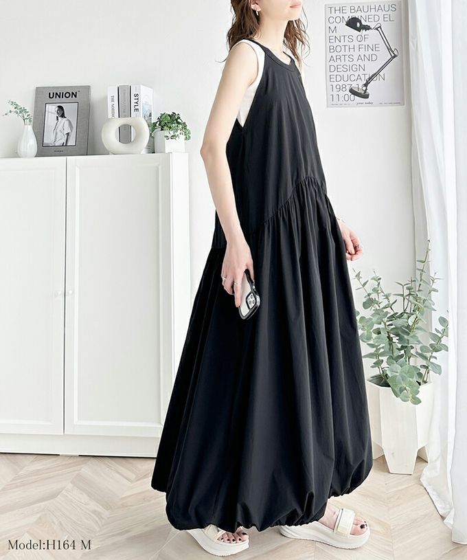 日本 Classical Elf - 簡約領氣球裙擺無袖洋裝-米杏