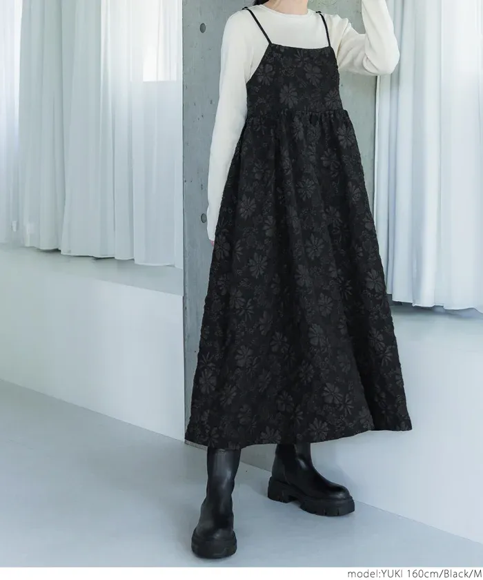 日本 COCA - 浪漫緹花平口吊帶裙-黑