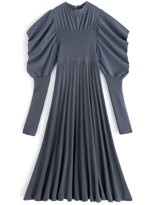 日本 GRL - 燭光晚餐優雅羊腿袖洋裝-深海藍