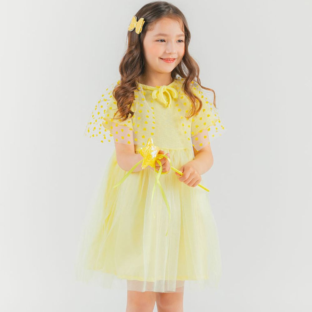 韓國 OZKIZ - (附手杖)愛心披風仙子網紗洋裝-黃
